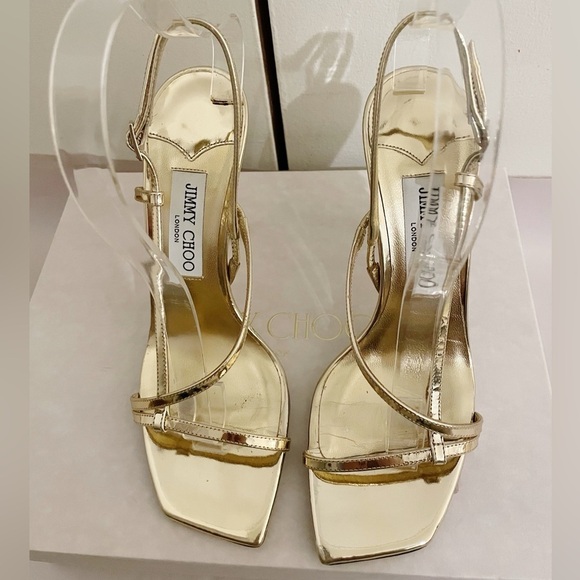 Jimmy Choo Etana Metallic Strappy Slingback Heels - Picture 9 of 13